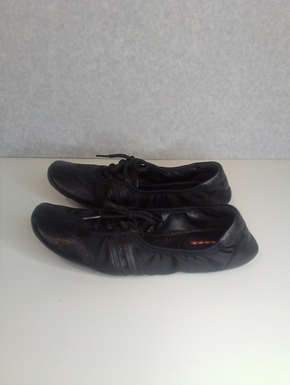 PRADA Black Leather/Satin Sneakers Size 39